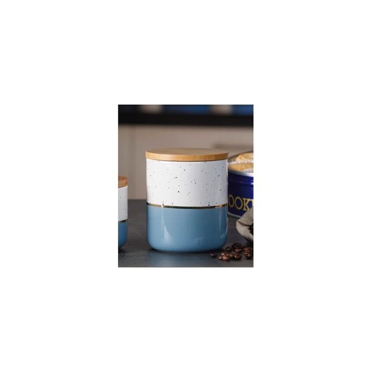Barattolo bicolore con coperchio in legno  D.10x12 cm
