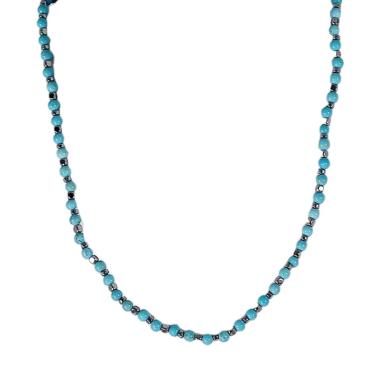 Collana con palline in vere pietre dure e rondella e cubo in acciaio