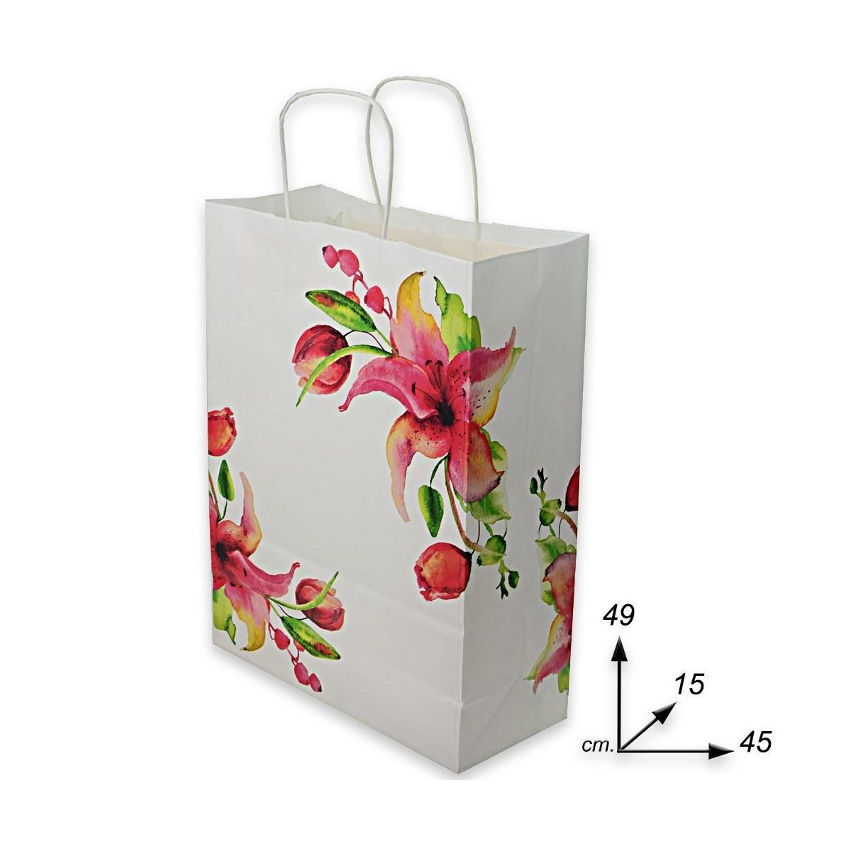 Shopper in carta h.49 x l.45 x p.15 cm colore bianco fantasia floreale
