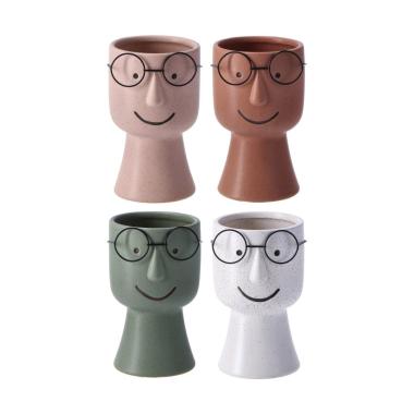 Vaso in ceramica e metallo Pete modello viso d13 x h20,5 cm