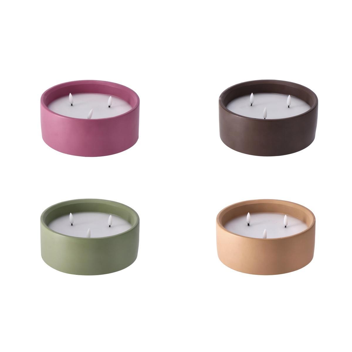 Candela 3 fiamme led con vasetto in cemento funzionamento a pila 2AA d20xh8 cm