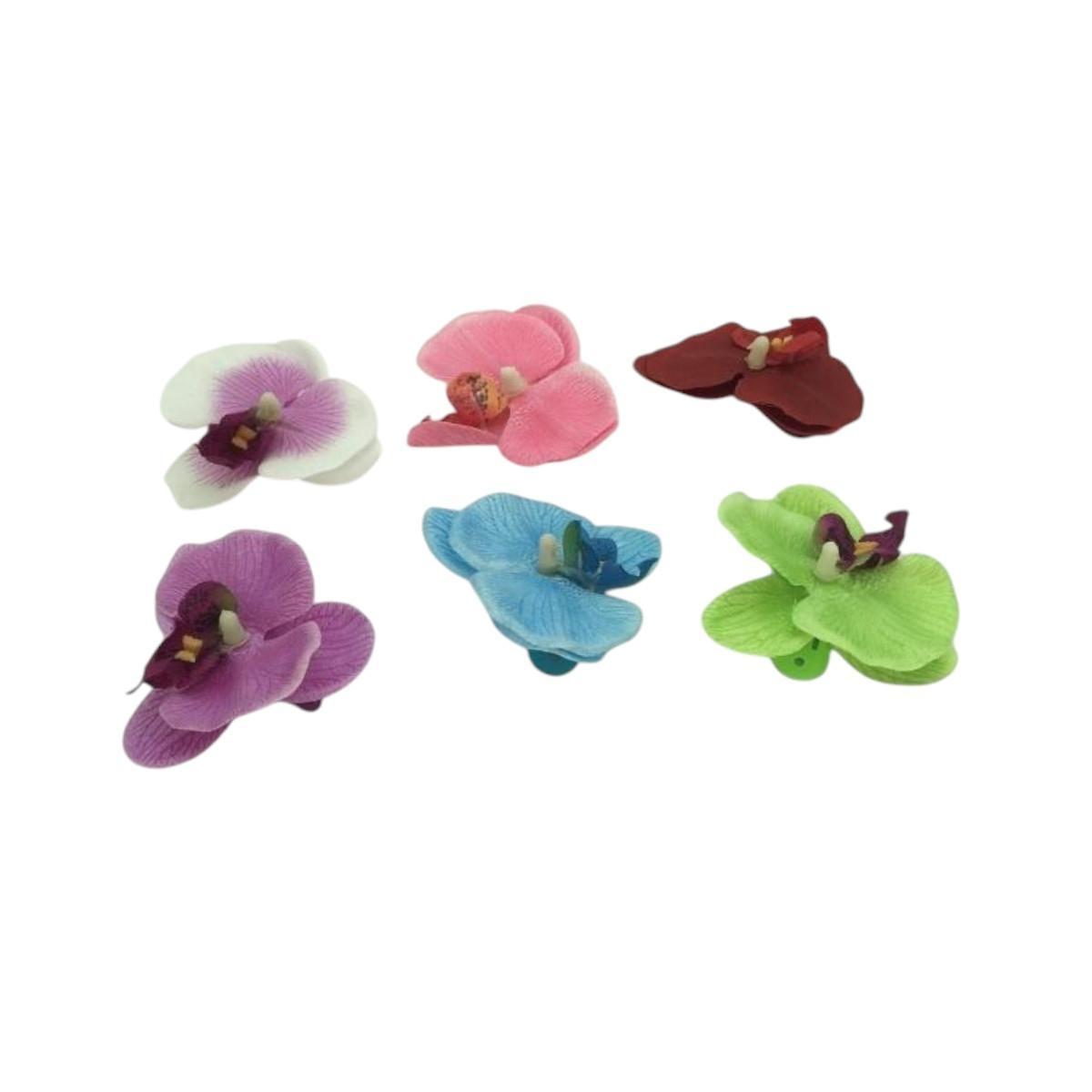 Fermaglio clic clac per capelli 5 cm in metallo con orchidea in poliestere