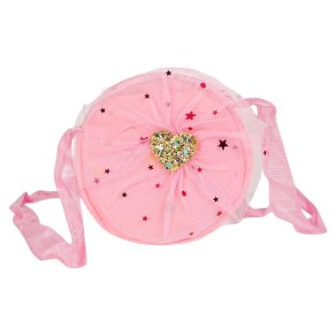 Mini borsetta bimba tracolla con tulle e cuore glitter d.12 cm Le Kikke