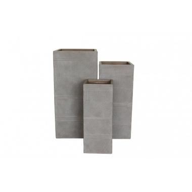 Set 3 fioriere quadrate in cemento color tortora 20x20xh50 cm - 26x26xh60 cm - 33x33xh70 cm