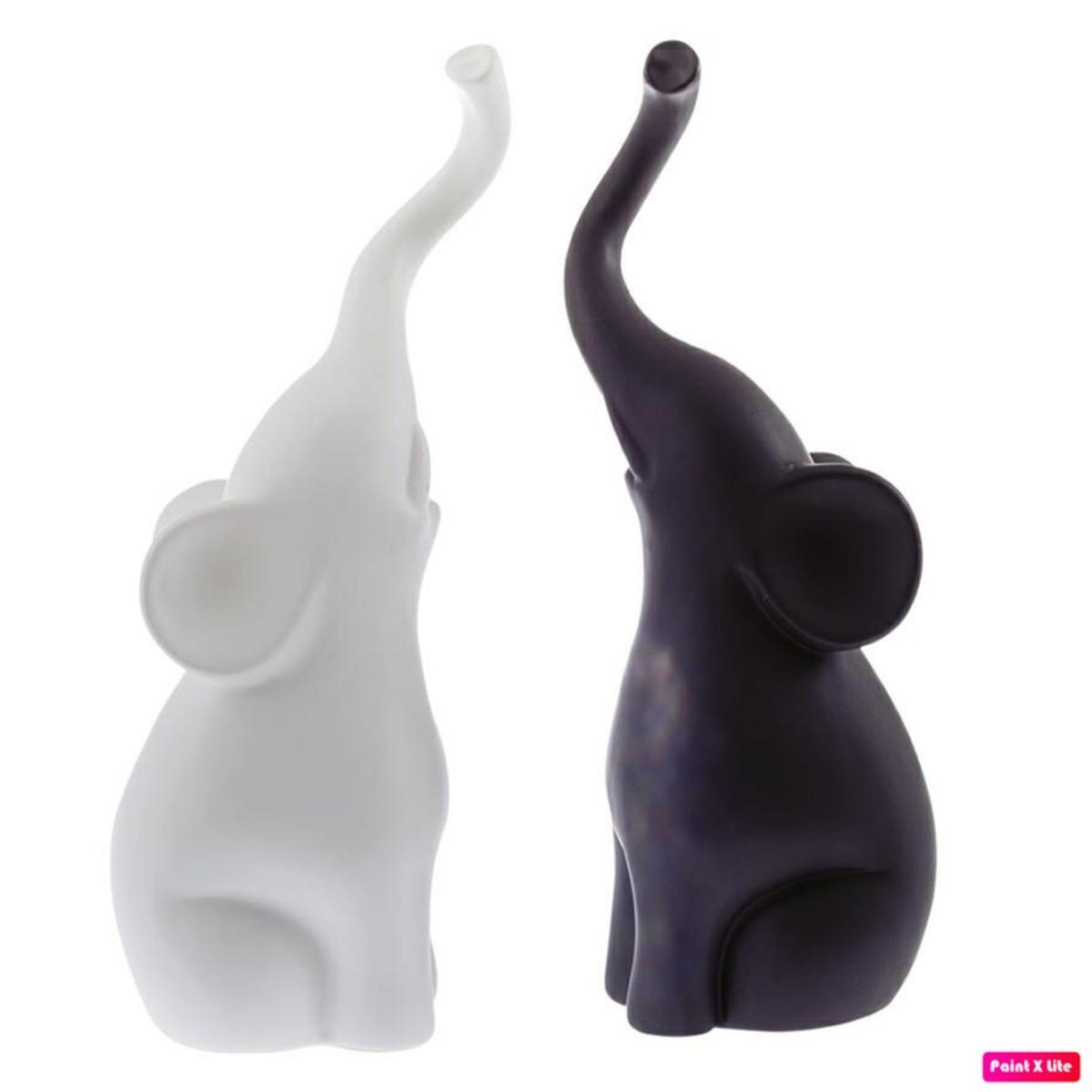 Set 2 elefanti bianco e nero con proboscidi incrociate Zoo 8105 SM TK 2488 42cm