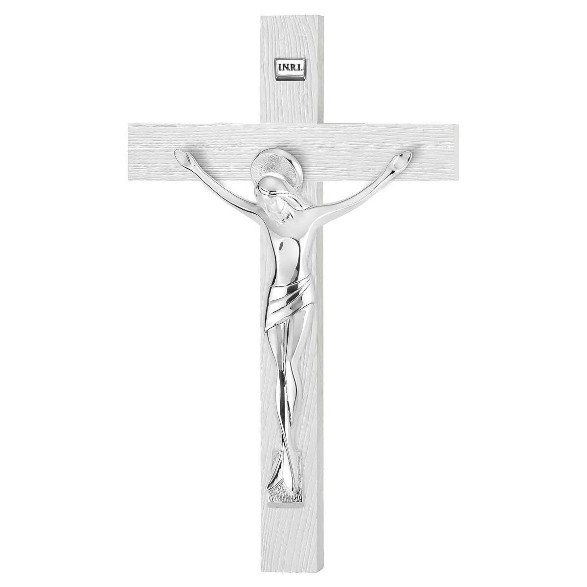 Cristo crocifisso scultura argento su croce H53 Valenti