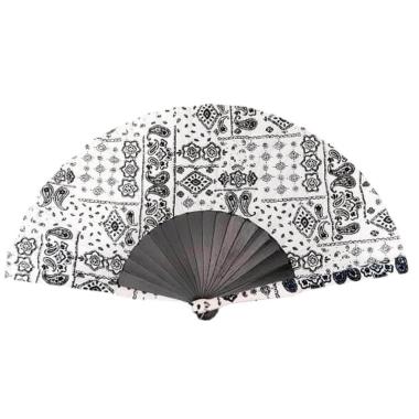 Ventaglio in seta bianco e nero stampa paisley