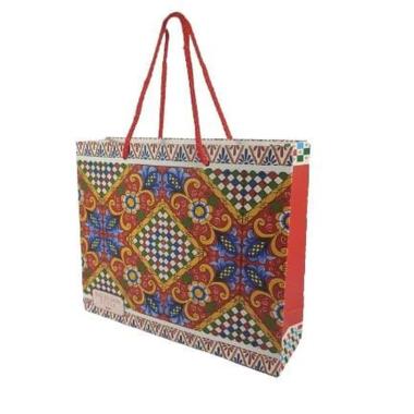 Shopper in carta decorazioni siciliane h.22 x l.26 x p.8 cm e manico in corda