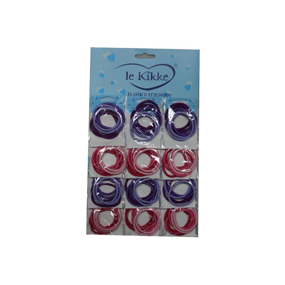 Elastici per capelli in 12 card da 12 pezzi toni del viola e del rosa
