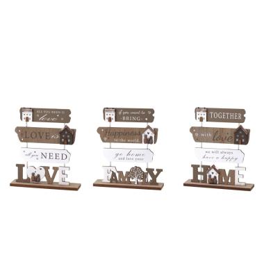 Decorazione in mdf scritta Family Home e Love 20x5x h.23 cm