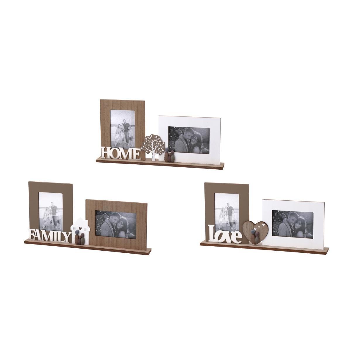 Decorazione in mdf con 2 portafoto con scritte Family Home e Love 44 x 6 x h.22 cm