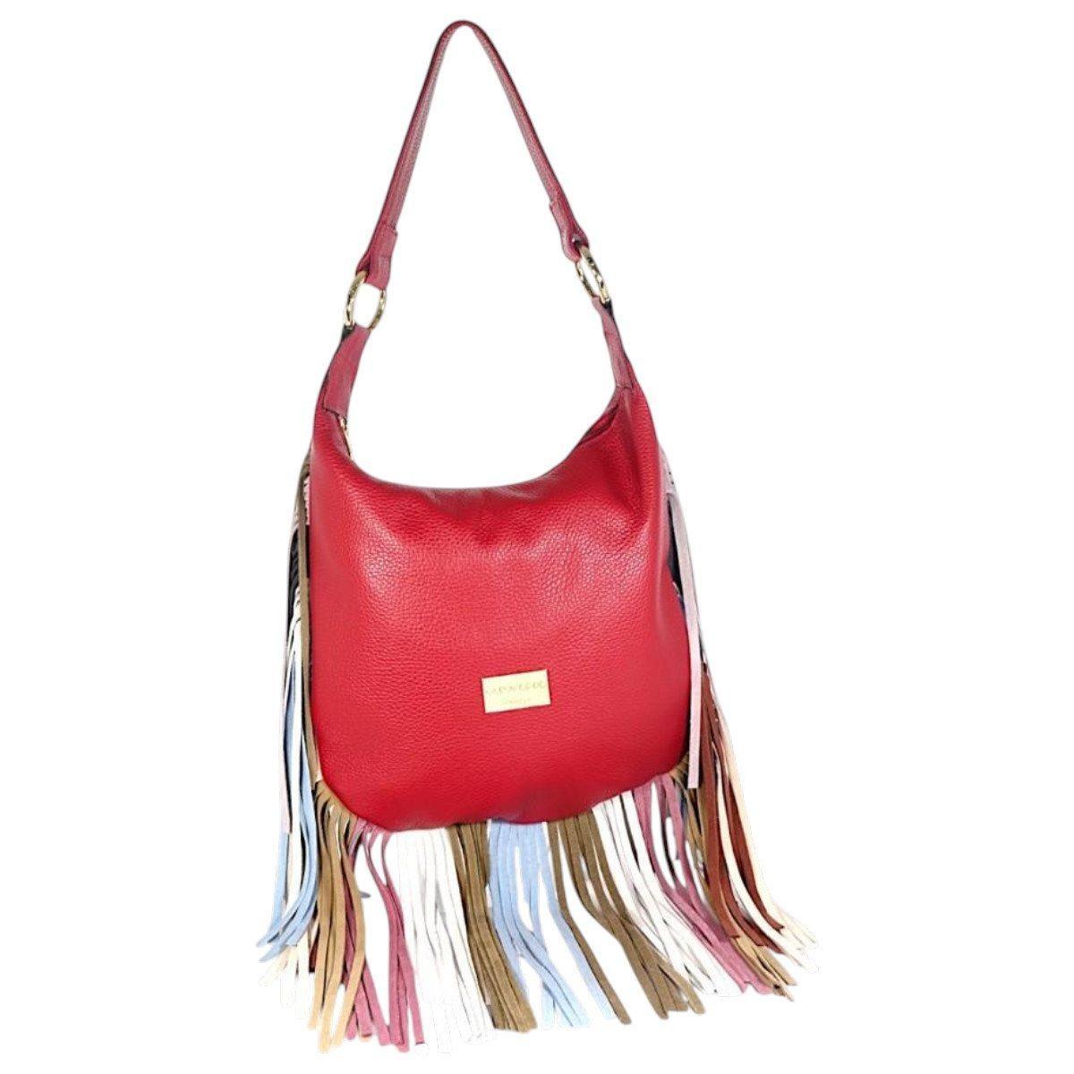 Borsa donna in vera pelle con frange in camoscio Capoverde Made in Italy