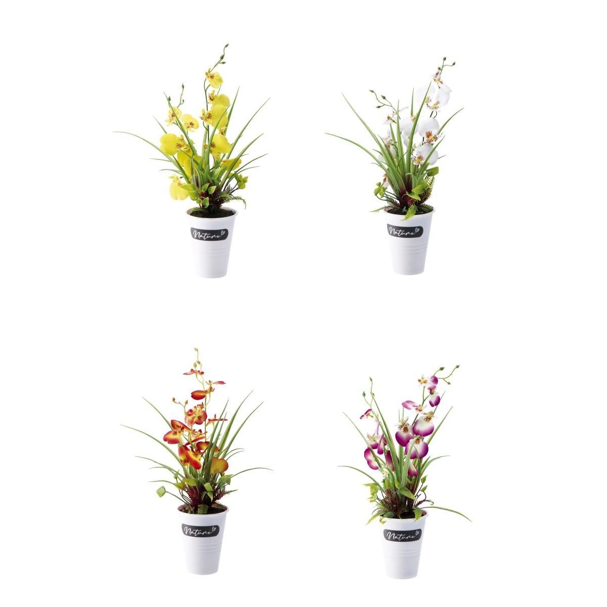 Vaso con orchidee finte per decorazione 14x h.37 cm