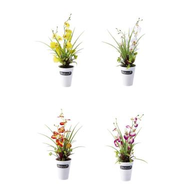 Vaso con orchidee finte per decorazione 14x h.37 cm