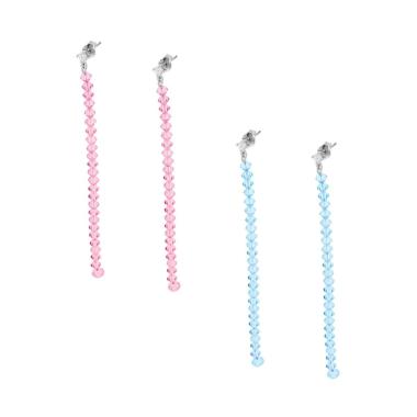 Orecchini Lunghi con Zircone Bianco e Crystal Bianco Rosa o Azzurro in ARGENTO 925 Galvanica Rodio