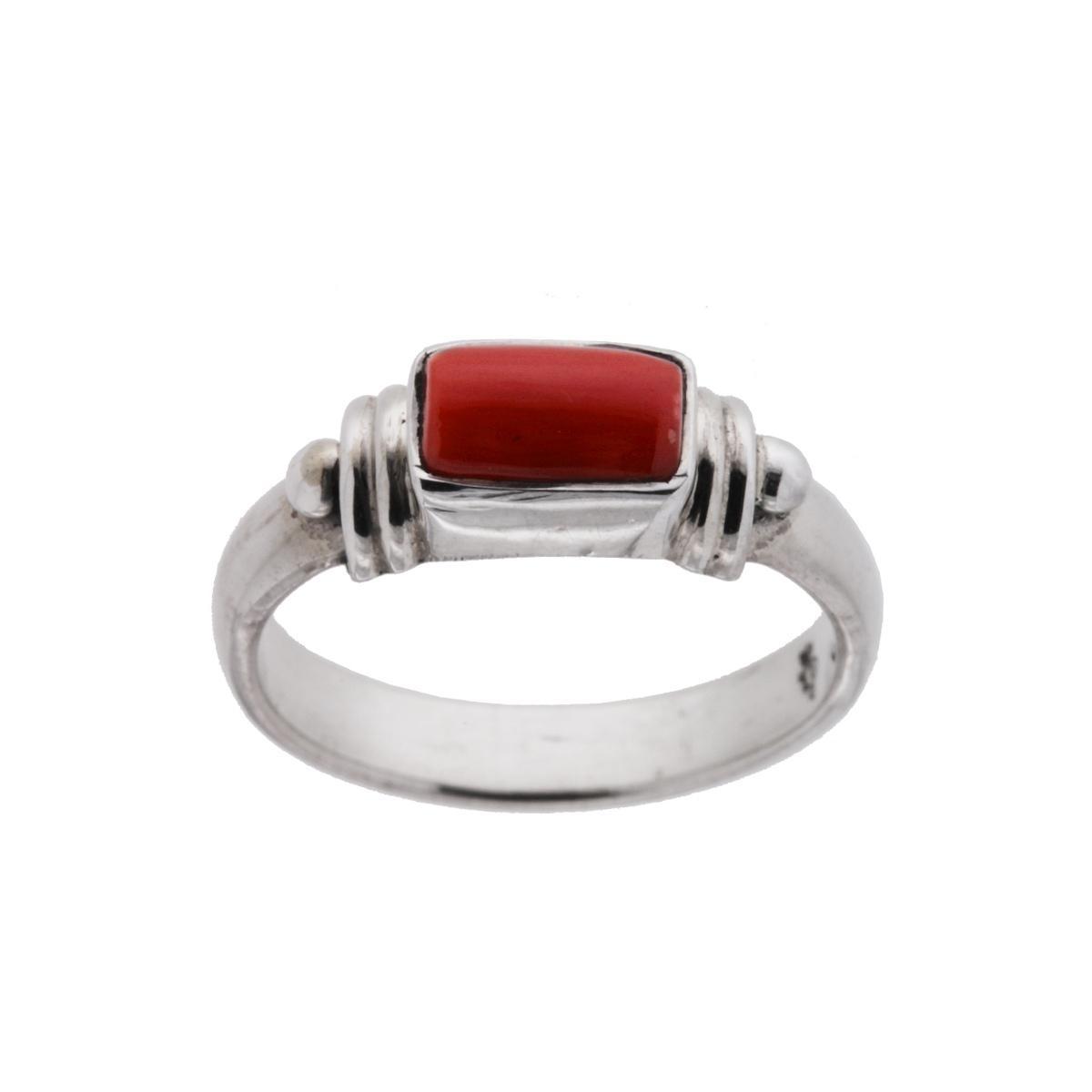 Anello Etnico con Pietra Corallo Rettangolare in ARGENTO 925