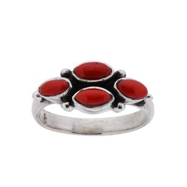Anello Etnico Foglie con Pietre Corallo in ARGENTO 925