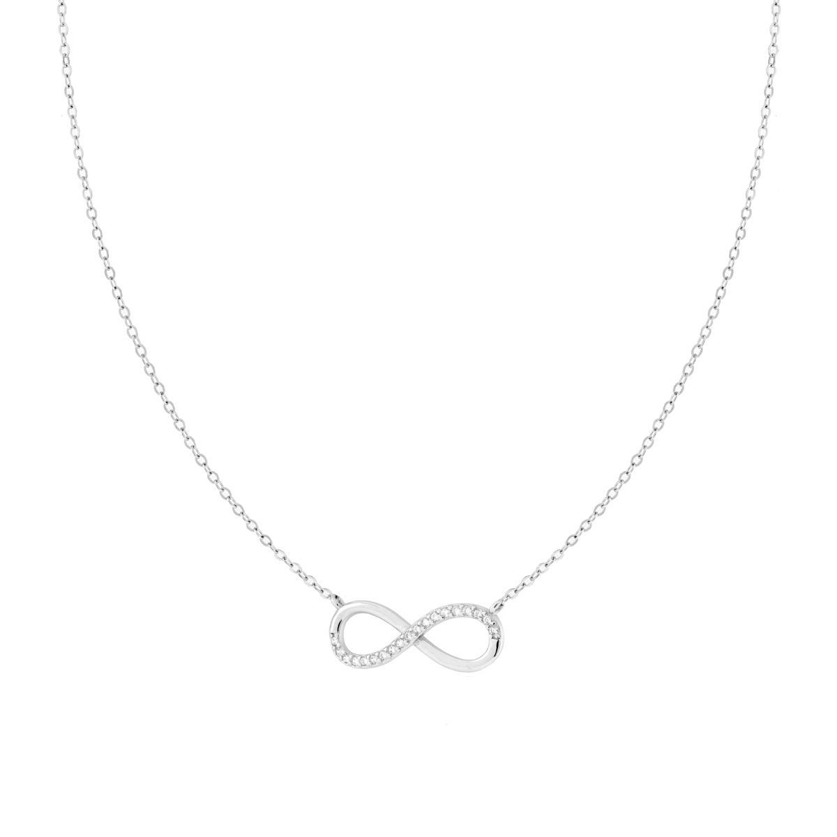 Collana con Infinito e Zirconi Bianchi in ARGENTO 925 Galvanica Rodio