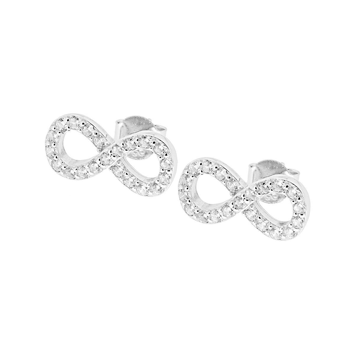 Orecchini Infinito con Zirconi Bianchi in ARGENTO 925 Galvanica Rodio