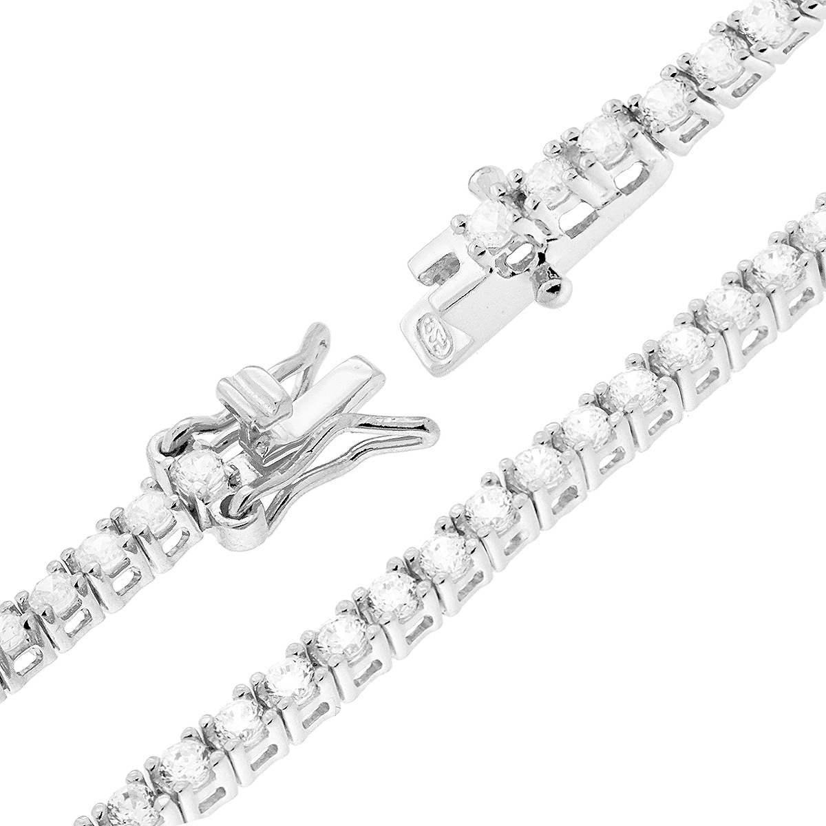 Bracciale Tennis Griffe cm 18 con Zirconi mm 2 Bianchi in ARGENTO 925 Galvanica Rodio