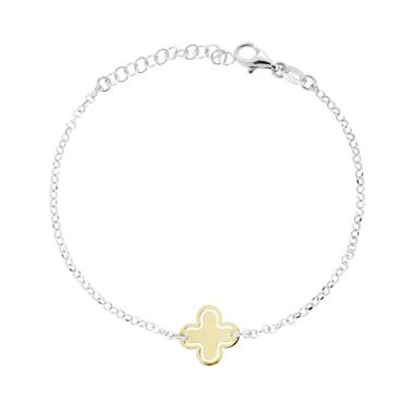 Bracciale Catena Rolo Diamantata con Croce in ARGENTO 925 Galvanica Rodio e Oro