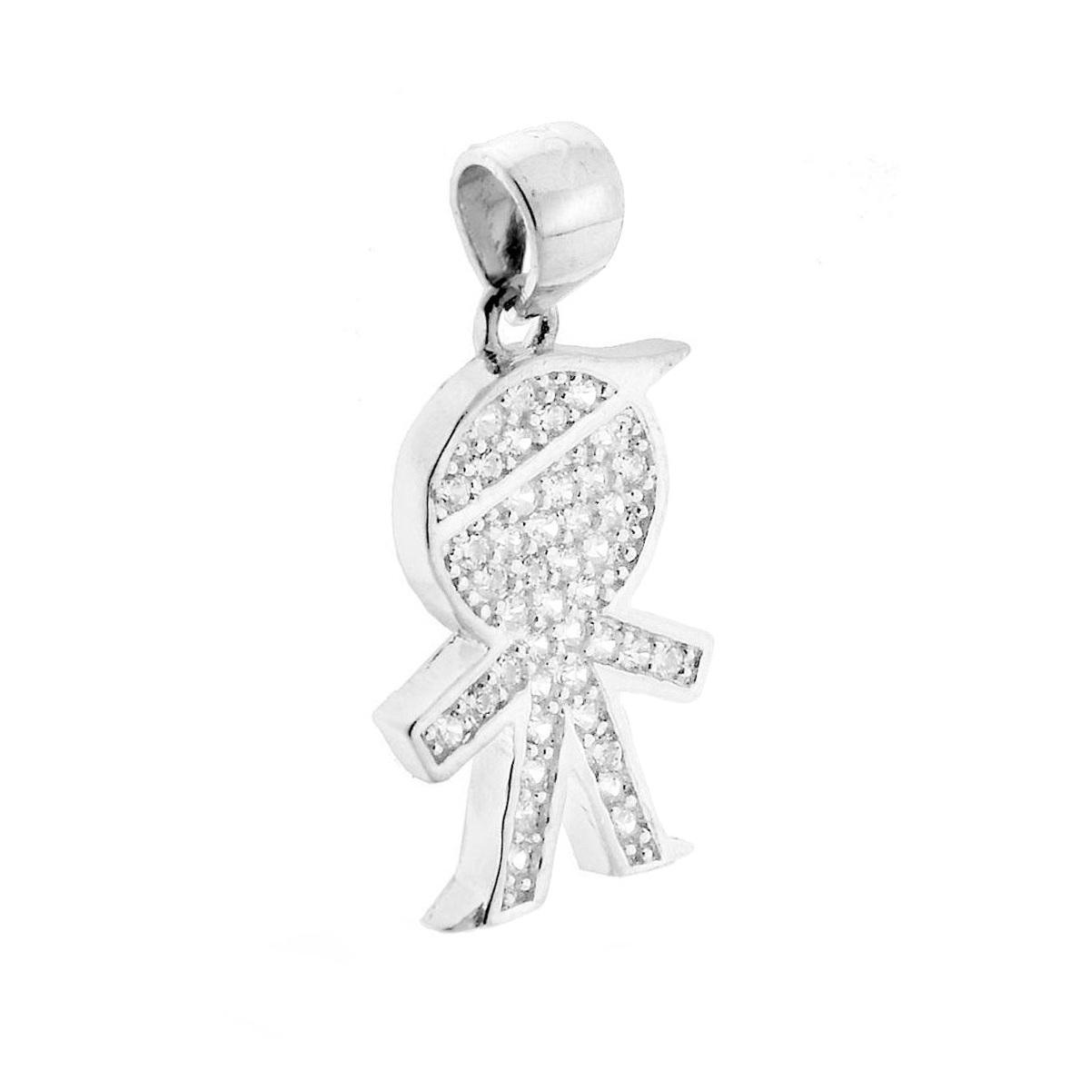 Ciondolo Bimbo con Zirconi in ARGENTO 925 Galvanica Rodio
