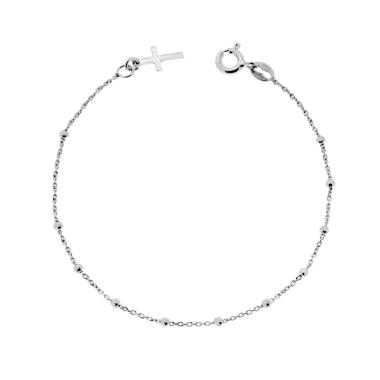 Bracciale Rosario cm 17 con Grani Diamantati mm 2 e Croce pendente in ARGENTO 925 Galvnica Rodio