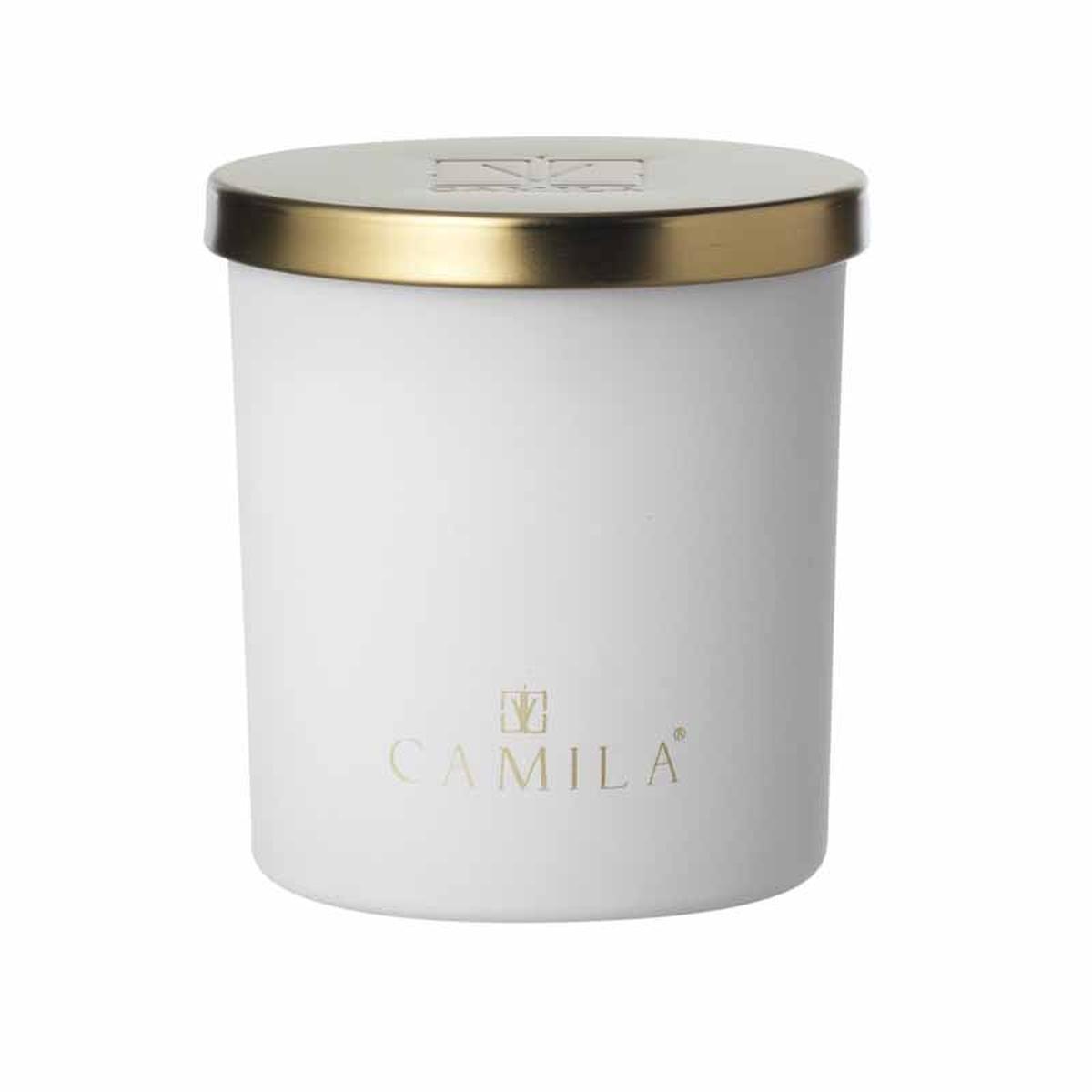 Candela profumata Capri Lux 140 gr. opaco bianco zucchero filato 7,5x h.8 cm Camila