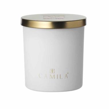 Candela profumata Capri Lux 140 gr. opaco bianco zucchero filato 7,5x h.8 cm Camila