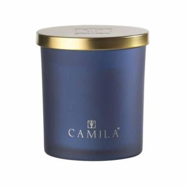 Candela profumata Capri Gold 140 gr. satinato blu fragranza cedro e arancia 7,5 x h.8 cm Camila