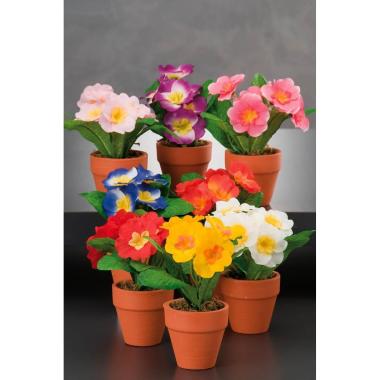 Vaso con primule finte d.15xh.17 cm