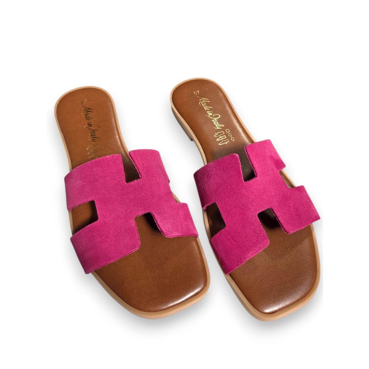 Ciabatte donna in pelle crosta scamosciata Made in Italy
