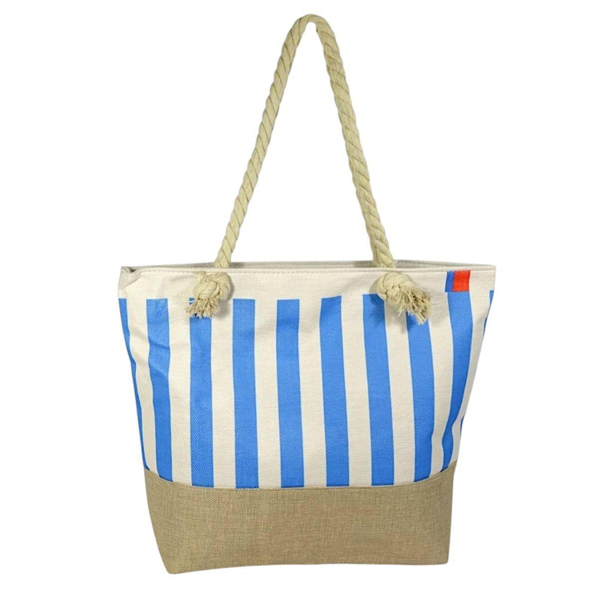 Borsa mare donna con manici in corda e cerniera motivo a righe Verve