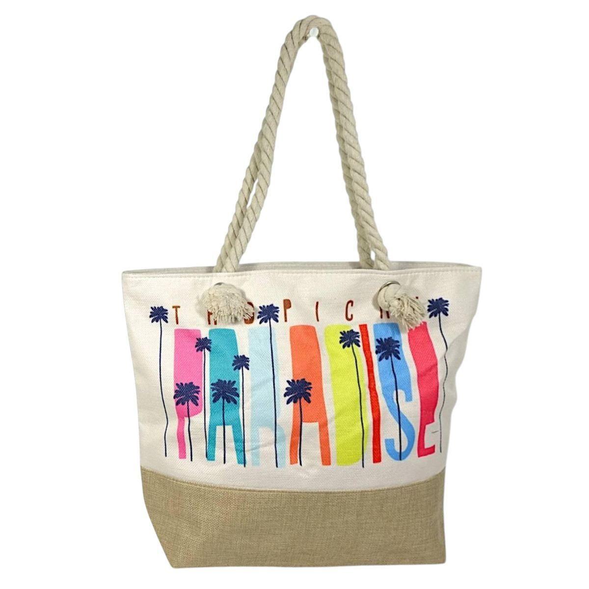 Borsa mare donna con manici in corda e cerniera fantasia palme Verve