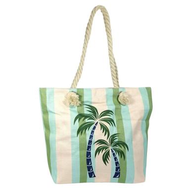 Borsa mare donna con manici in corda e cerniera motivo a righe verticali e palme Verve
