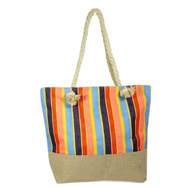 Borsa mare donna con manici in corda e cerniera motivo a righe verticale colorate Verve