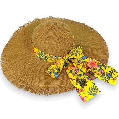 Cappello mare donna a falda larga sfrangiata e fiocco Verve
