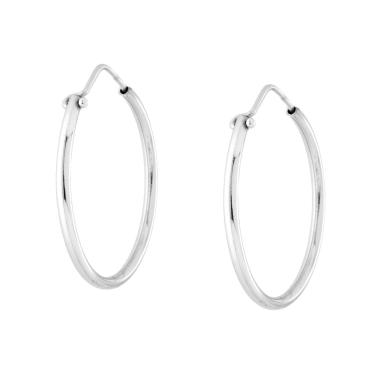 Orecchini a Cerchio Liscio mm 32 in ARGENTO 925 Galvanica Rodio