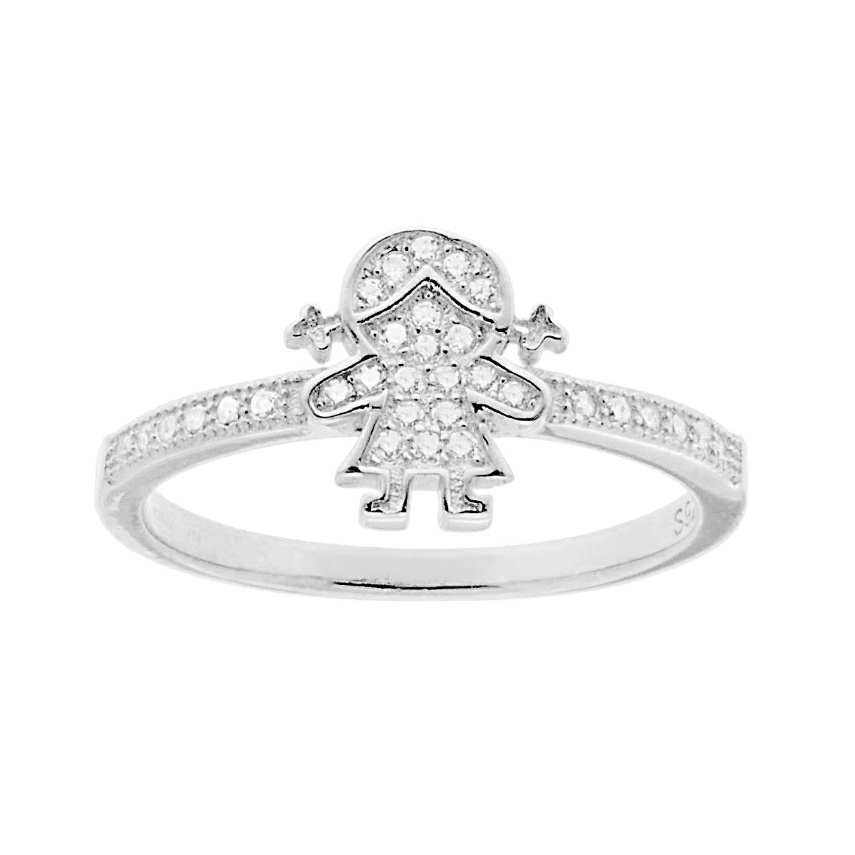 Anello Famiglia figlia Bimba con Zirconi Bianchi in ARGENTO 925 Galvanica Rodio