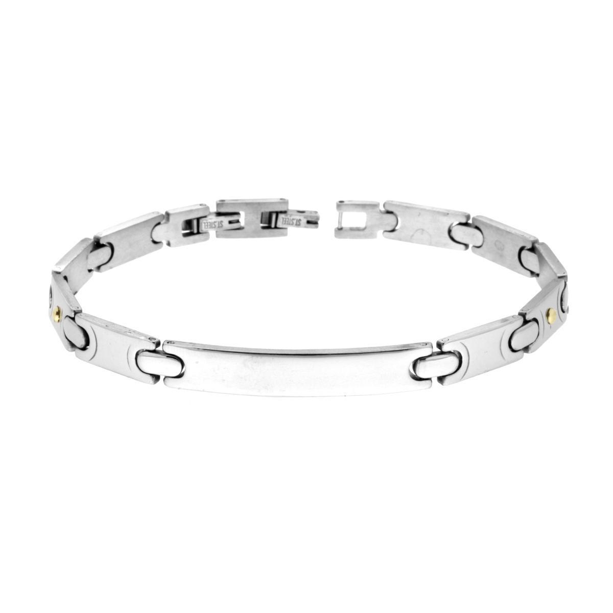 Bracciale Uomo Maglia Imperniata con Targa e Punti Oro in ACCIAIO