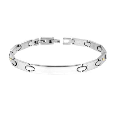 Bracciale Uomo Maglia Imperniata con Targa e Punti Oro in ACCIAIO