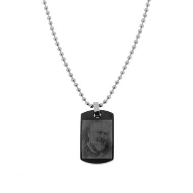 Collana con pendente a forma Rettangolare colore Nero con incisione Padre Pio in ACCIAIO