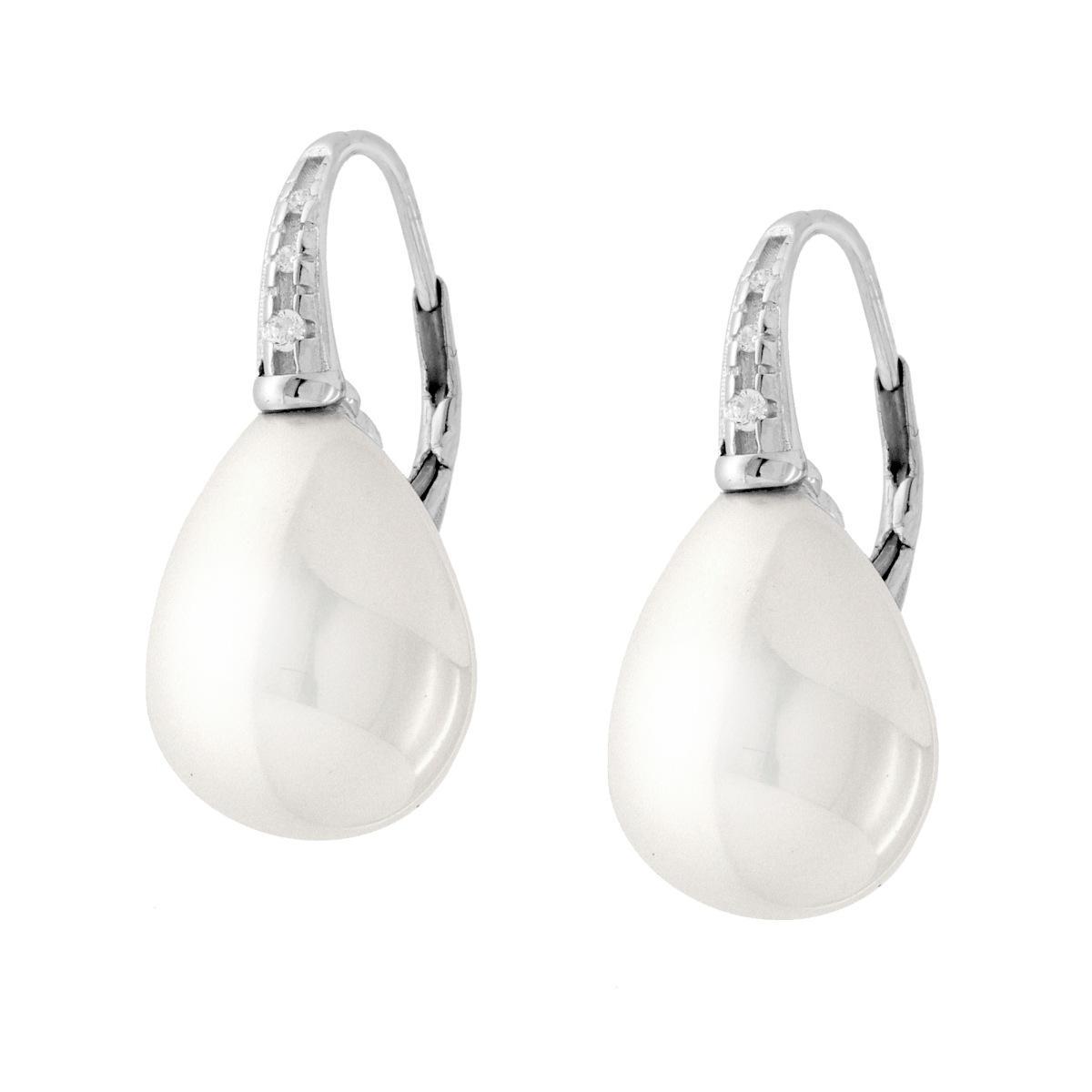 Orecchini Monachella con Perla Bianca a Goccia e Zirconi Bianchi in ARGENTO 925 Galvanica Rodio