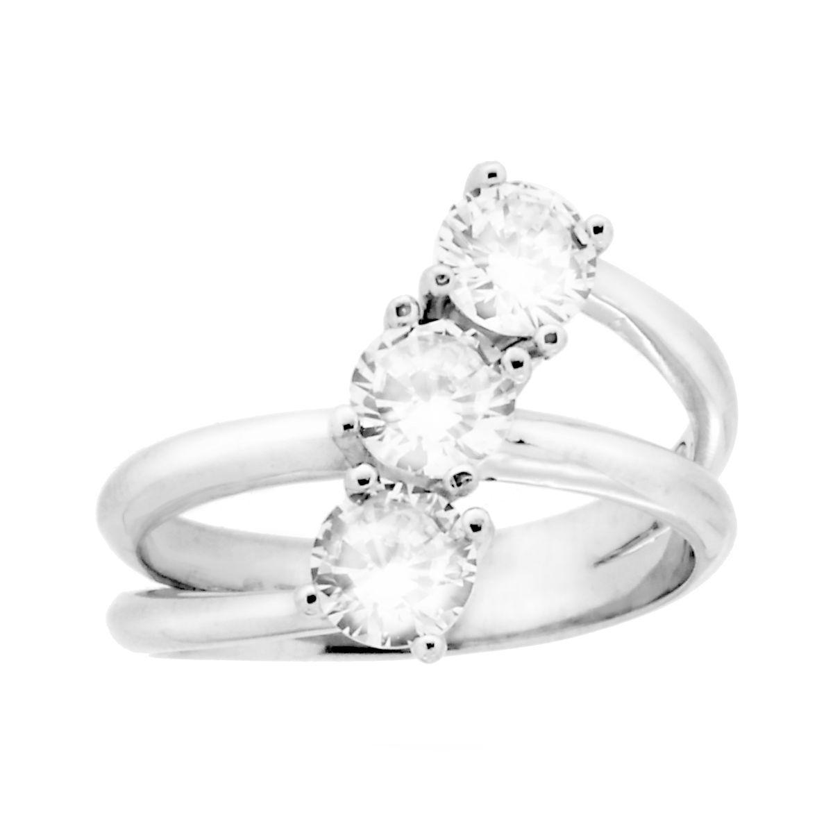 Anello Trilogy con Cubic Zirconia Bianco in ARGENTO 925 Galvanica Rodio