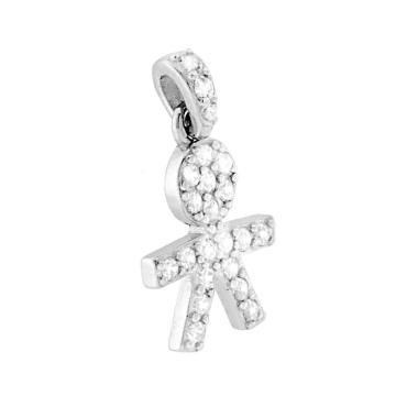 Ciondolo Bimbo con Zirconi Bianchi in ARGENTO 925 Galvanica Rodio
