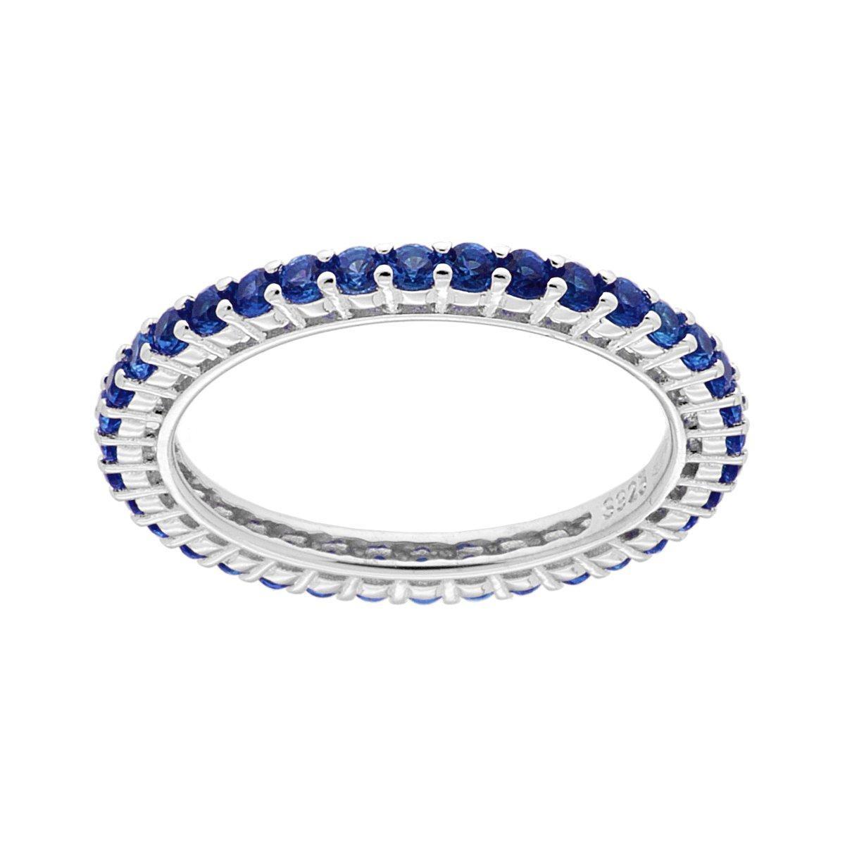 Anello Eternity Veretta a giro con Cubic Zirconia Blu Zaffiro mm 2 in ARGENTO 925 Galvanica Rodio