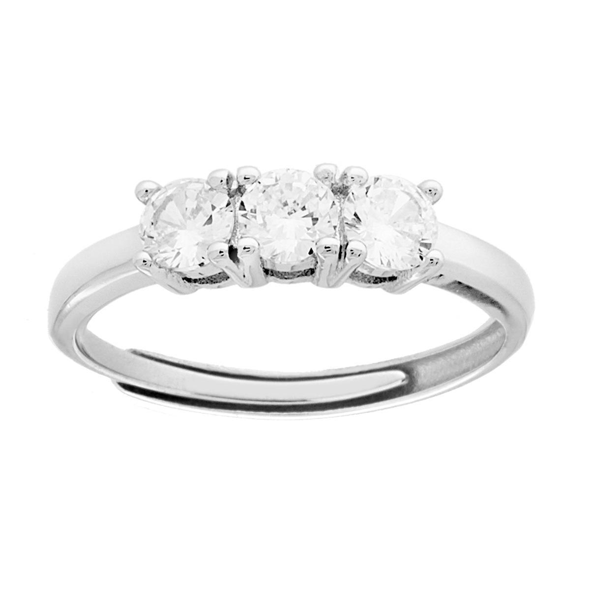 Anello Trilogy con Cubic Zirconia Bianco in ARGENTO 925 Galvanica Rodio