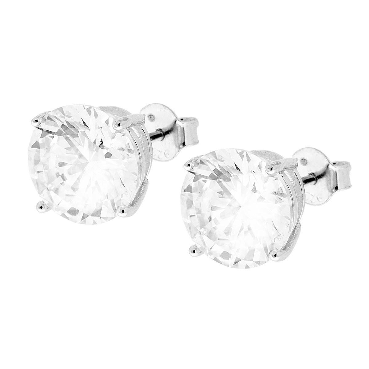 Orecchini Punto Luce Tondo con Zircone Bianco mm 10 in ARGENTO 925 Galvanica Rodio