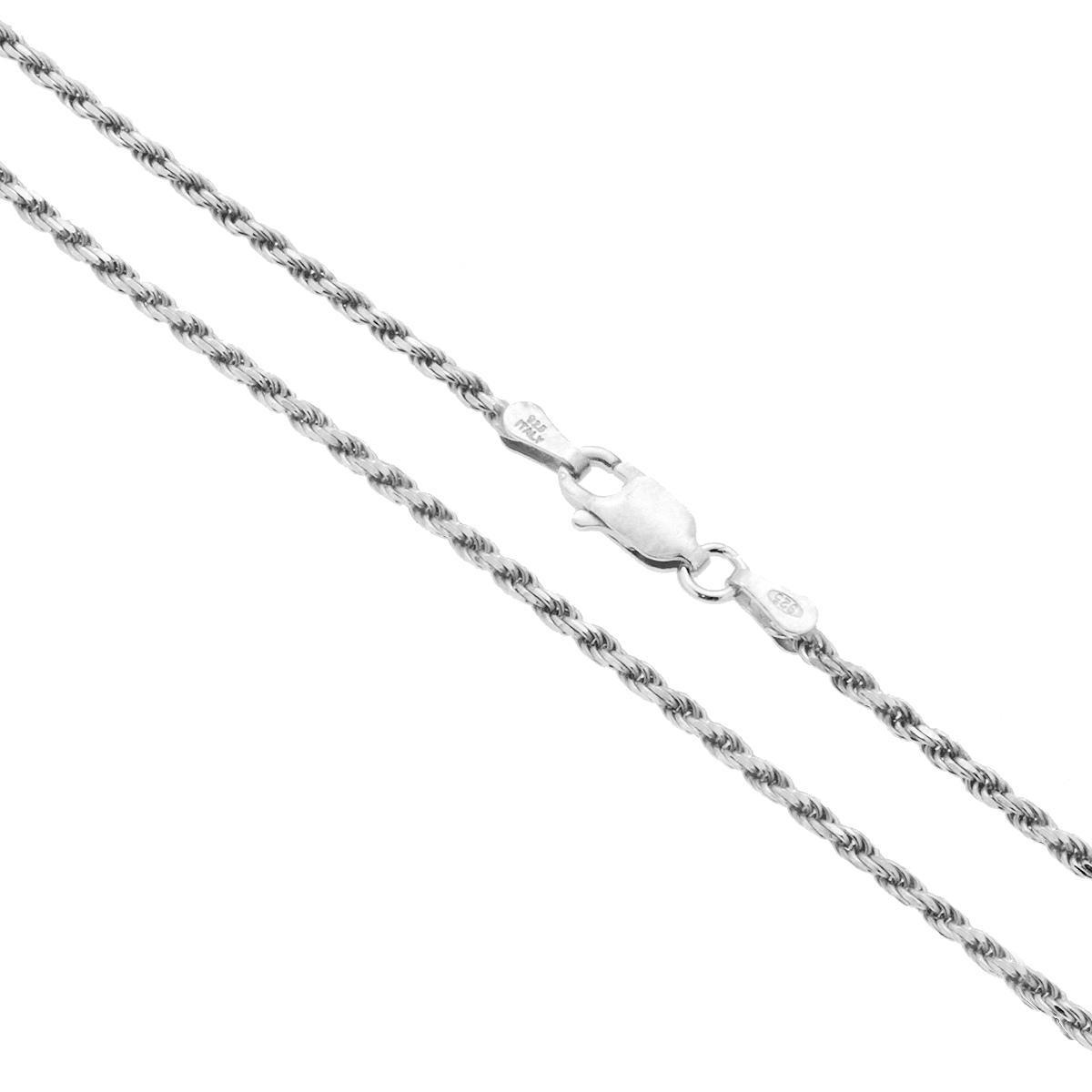 Catena Corda Diamantata 040 sezione mm 1.9 lunghezza cm 50 in ARGENTO 925 Galvanica Rodio