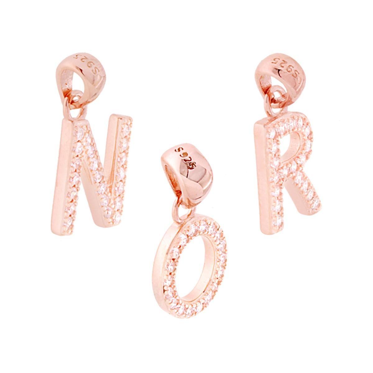 Ciondolo Lettera nome Iniziale con Cubic Zirconia Bianchi in ARGENTO 925 Galvanica Rosa